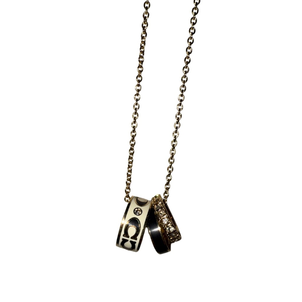 Coach Signature Enamel 3 Ring Necklace Black and Ivory